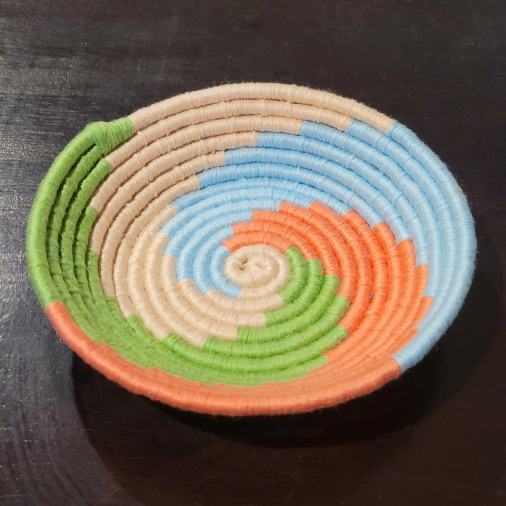 Unique handmade bowl - Green, Blue, Tan, Peach